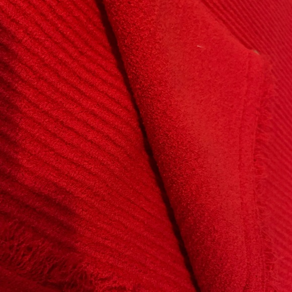 J. Crew Red Faux Wrap Stretch Sweater Gold Buttons Skirt Frayed Hem XL - Picture 5 of 11